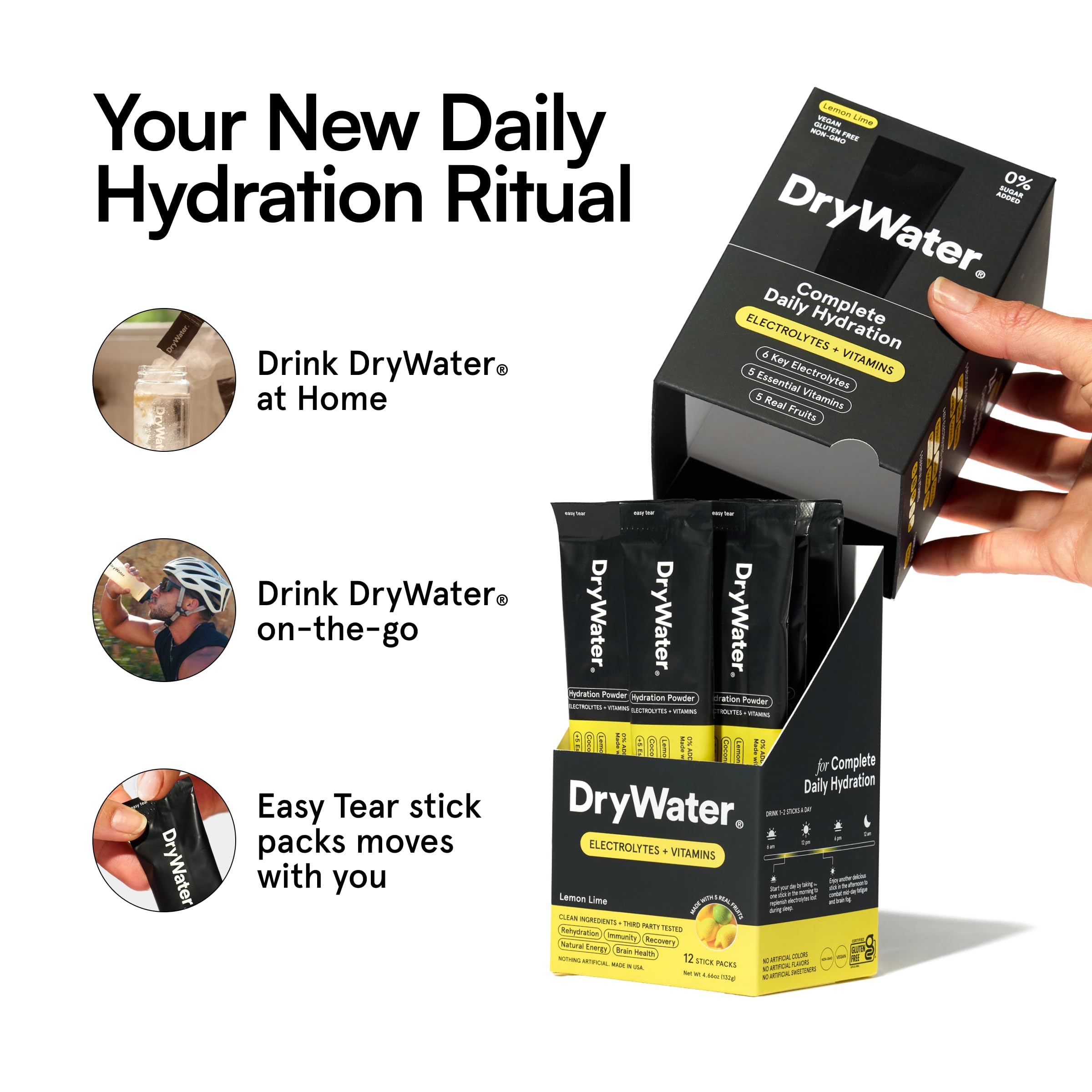 DryWater Electrolytes + Vitamins Hydration Packets, Lemon Lime 12 Pack — Amazon image 4