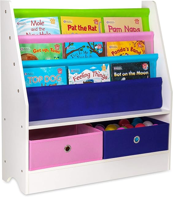 LIVIVO Child's Sling Storage Bookshelf Plus Toy Storage Box (Purples)