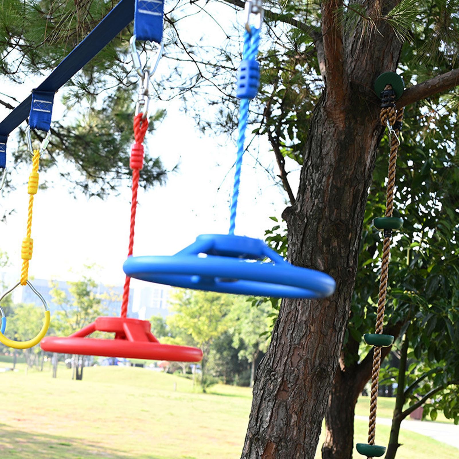 Juego de ruedas giratorias para gimnasio para niños, columpio portátil con cuerda, plástico azul y nailon para jugar en interiores y exteriores, perfecto para parejas y jardines de infancia