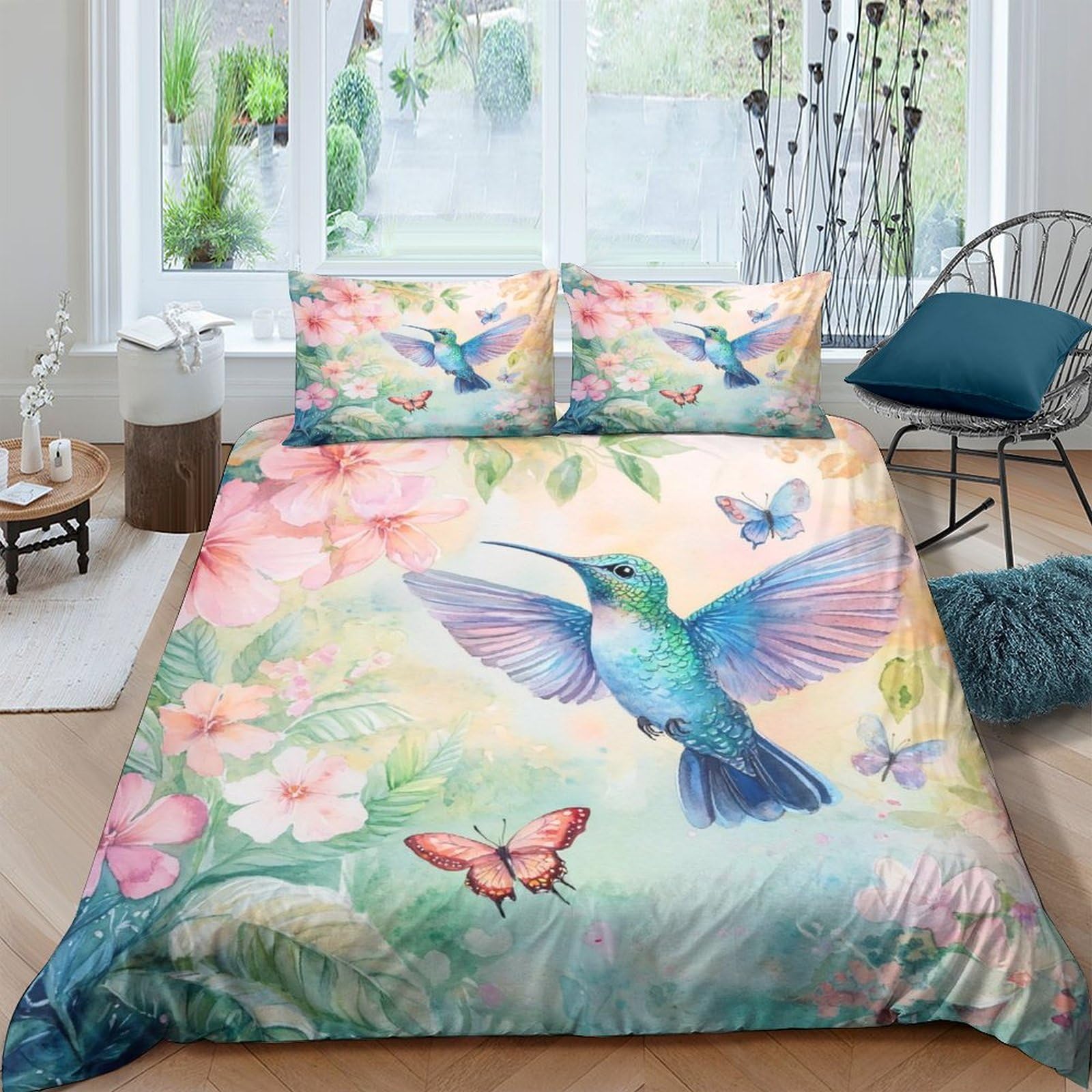 Ctjqhvkz Style-6 3D Printed Hummingbird Flower Fitted Sheet Microfiber Soft Pastel Butterfly Bed Cover For Bedroom Decor Single（135X200cm）