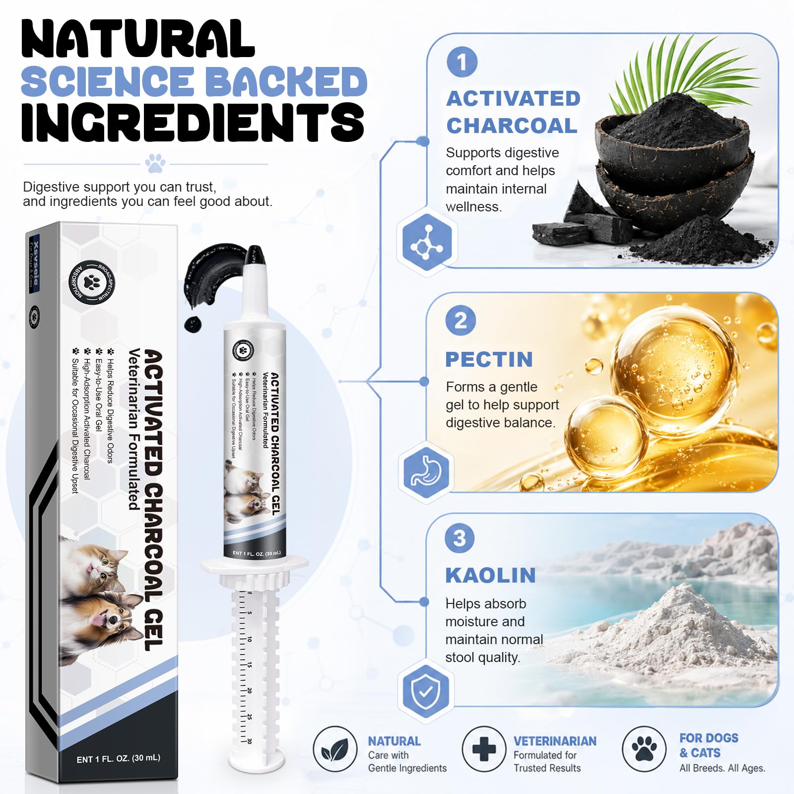 Activated Charcoal Gel for Dogs, Aktivkohle-Gel für Hunde 30 ml, hohe Absorptionskraft, reduziert Verdauungsgerüche, für alle Hunde geeignet