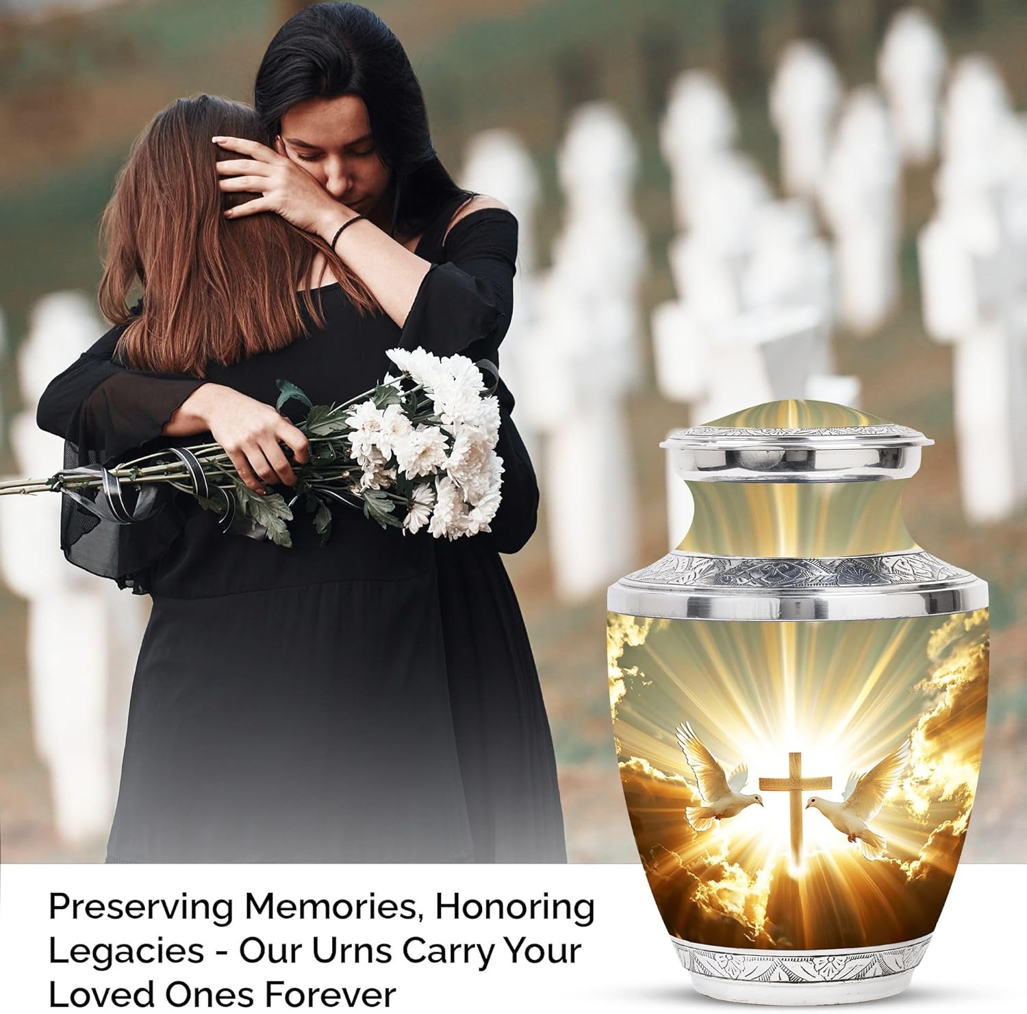 Dove Urn - Medium Urns for Human Ashes - Funeral Urn for Human Ashes Adult - Urns for Men - Burial Urn for Women (10 inch Pack of 1)