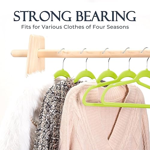 Miniatura 6 de HOUSE DAY Paquete de 60 perchas de terciopelo verde vibrante, perchas de fieltro antideslizantes resistentes para abrigos, perchas delgadas de alta