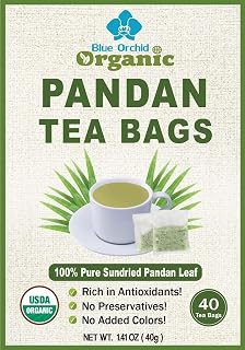 Organic Pandan Tea Bags - Dried Thai Pandanus Gourmet Herbal Tea - Cut and Sifted - 40 Teabags Decaffeinated