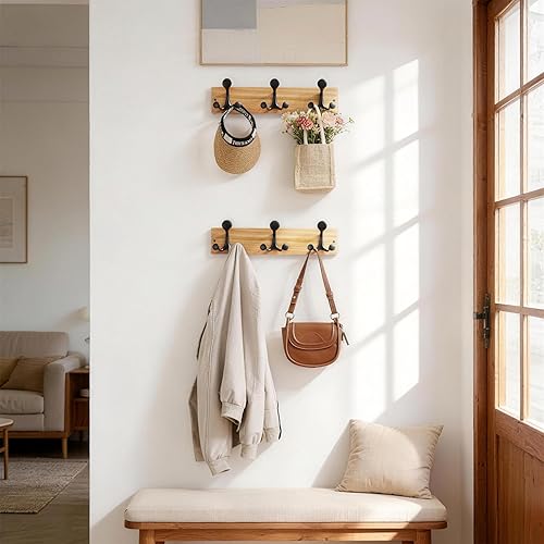 Miniatura 313 de SKOLOO Perchero de madera blanca de 17 pulgadas con 3 ganchos triples, ideal para entradas familiares, aulas y almacenamiento de suministros para