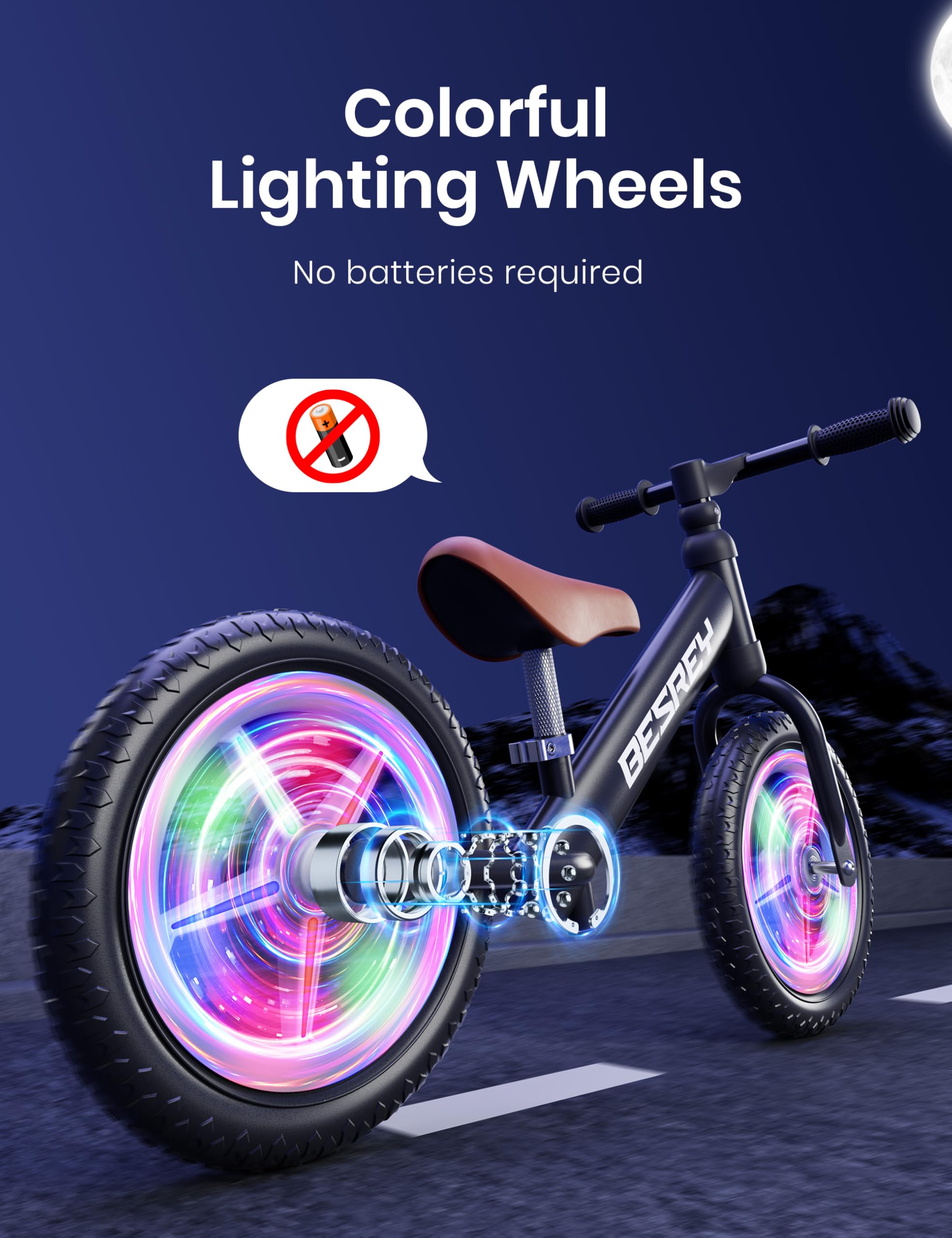 besrey Colorful Lighting Balance Bike 2 Year Old, Toddler Balance Bike with Strong Iron Frame, EVA Flat-Free Tires and Adjustable Seat for 2-5 Year Old Boys and Girls Birthday Gift Toys