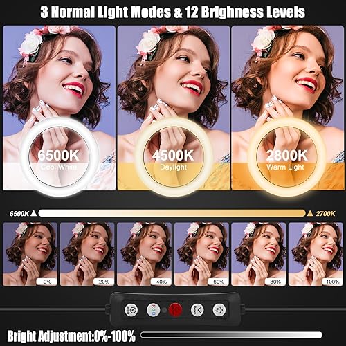 Miniatura 2 de Anillo de luz de 10.3 pulgadas con trípode y soporte para teléfono, anillo de luz para selfie con 51 modos de color, iluminación circular