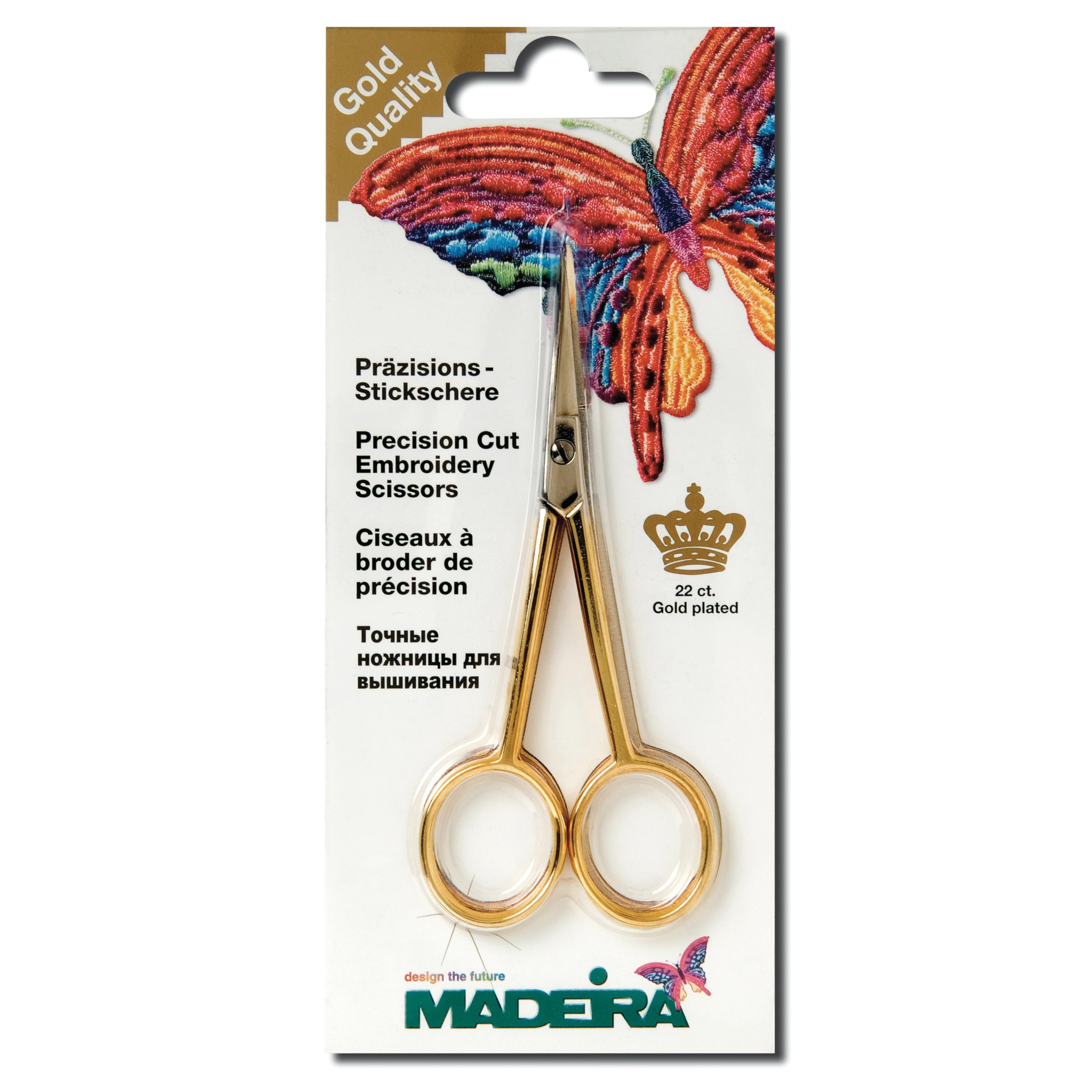 Madeira Forbici Da Ricamo Dritte Placcato Oro 24 Carati - 10,5 Cm, Punta Fine, Anallergiche - 2