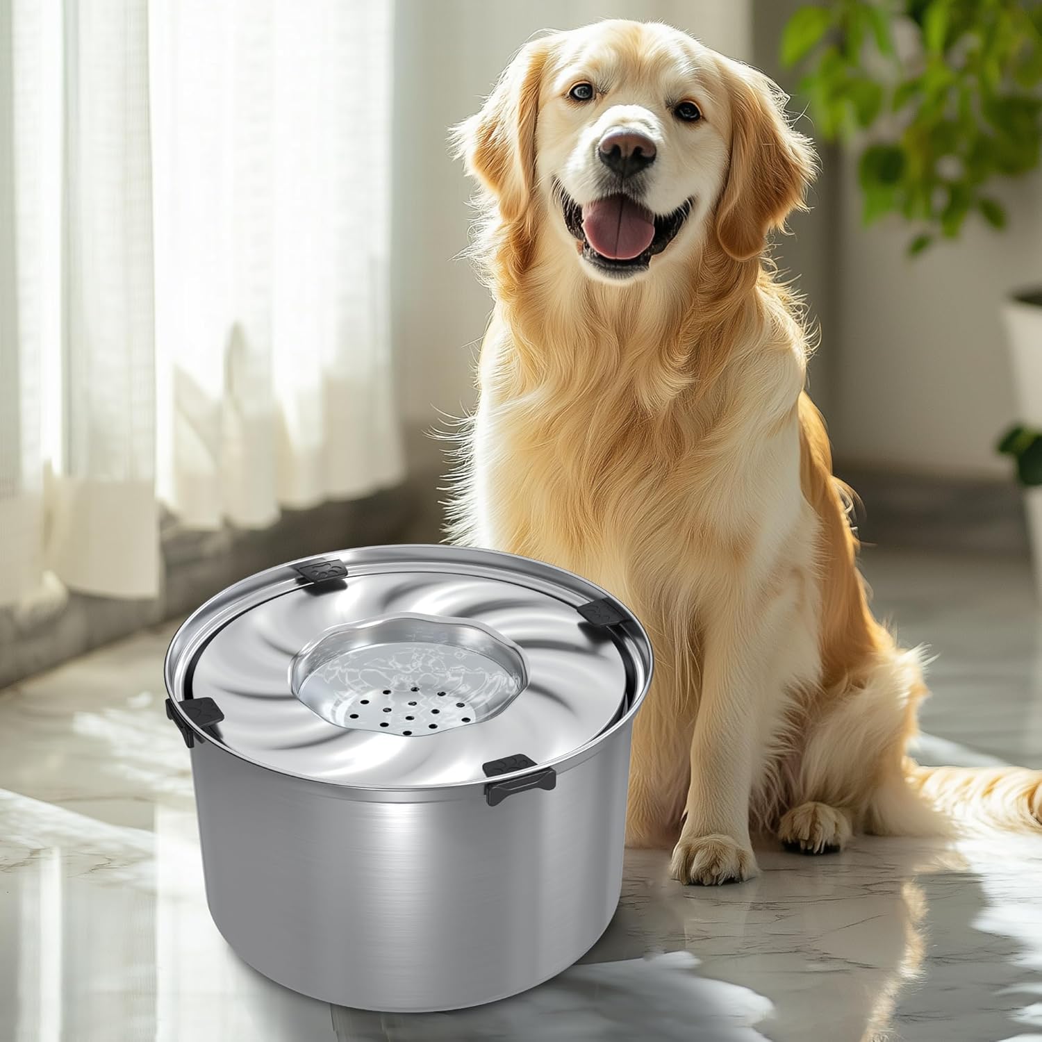 5.6L/1.5 Gallon Dog Water Bowl No Spill Stainless Steel No Spill Water Bowl for Dogs Large Capacity, Slow Water Feeder, No Splash Dog Water Bowls