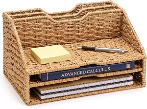 RattanView Desk File Organizer, Woven Mail Organizer Countertop, Paper Rope