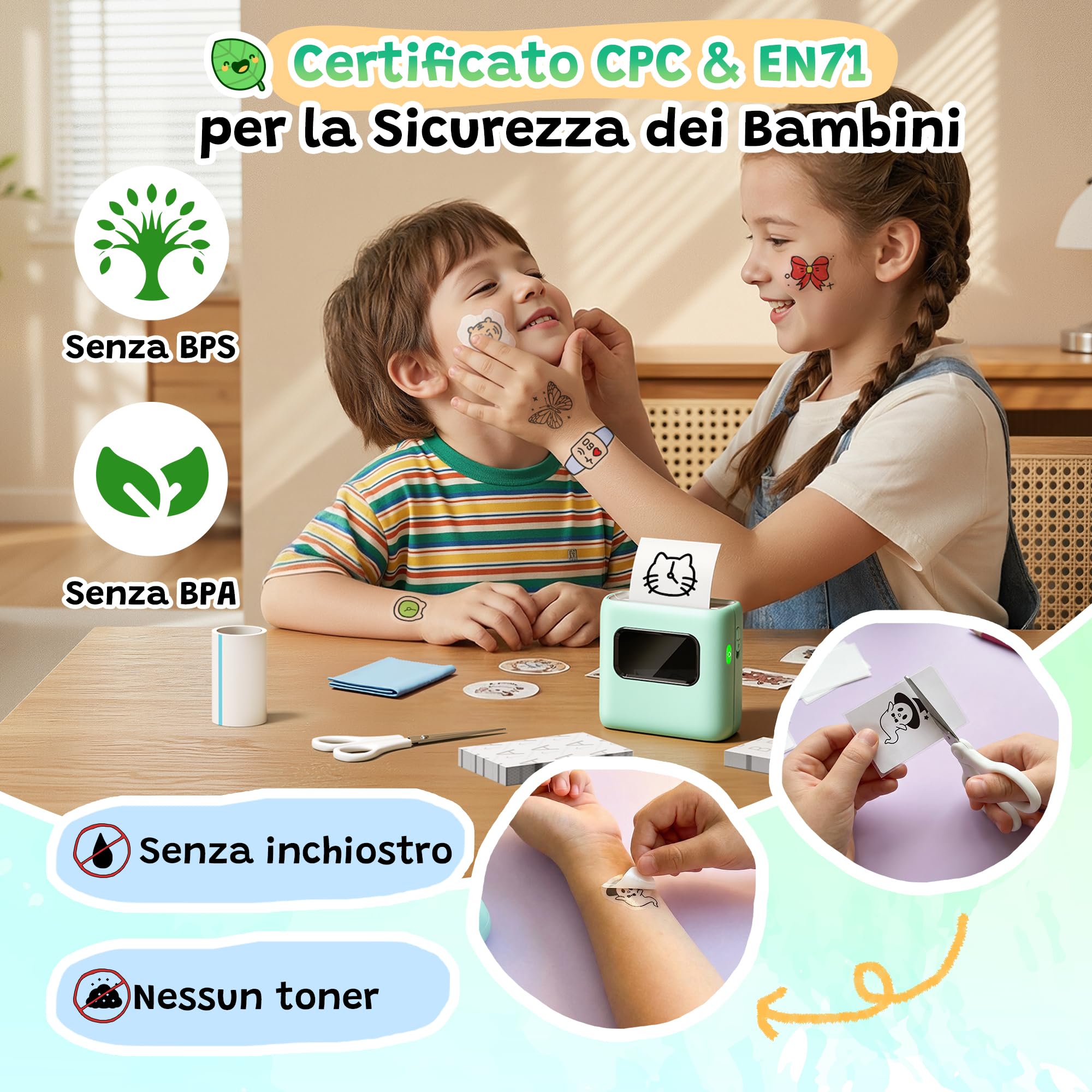 TATTMUSE Stampante Tatuaggi per Bambini, Regalo Bambina 5 6 7 8 9 10 Anni | con 40 fogli per Tattoo e 4 Pennarelli, Tatuaggi Temporanei - Attività Fai da te per Giochi Bambina 11 12 Anni