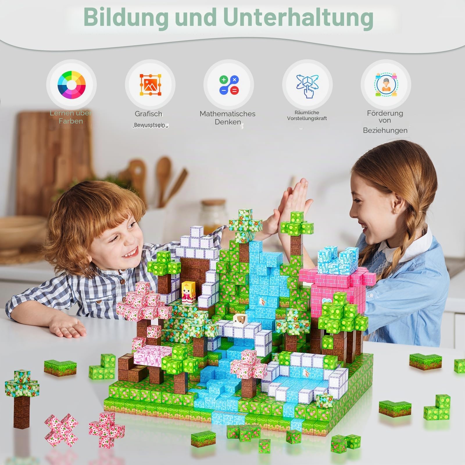 Coolzon Magnetische Bausteine Blöcke 154 Stück, Magnetbausteine Build Mine Magnete Welt Set,Montessori Spielzeug & Knobelspiele, Magnetisches Spielzeug für Jungen und Mädchen ab 3 4 5 6 7 8 9 Jahre