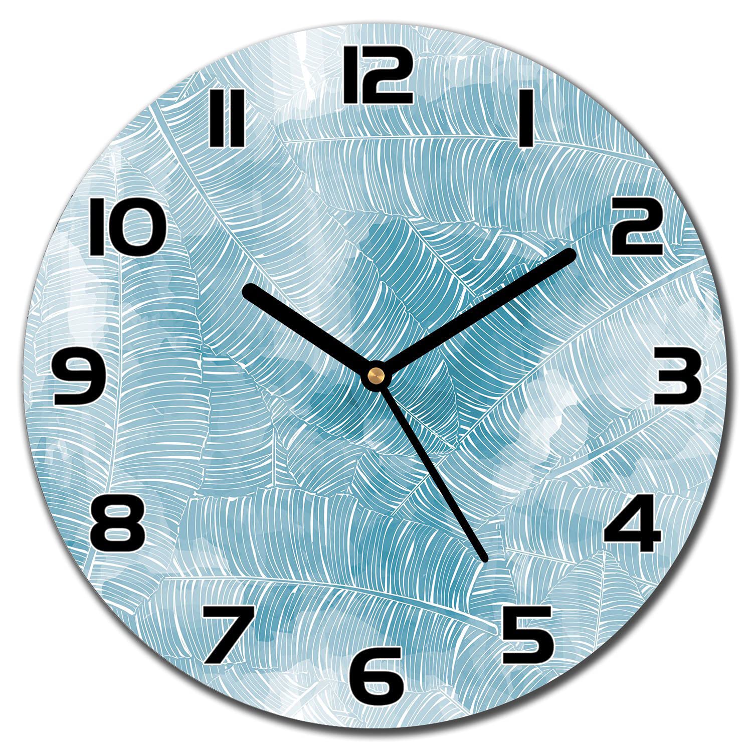 Horloge en verre 30 cm feuilles froides pour un salon moderne