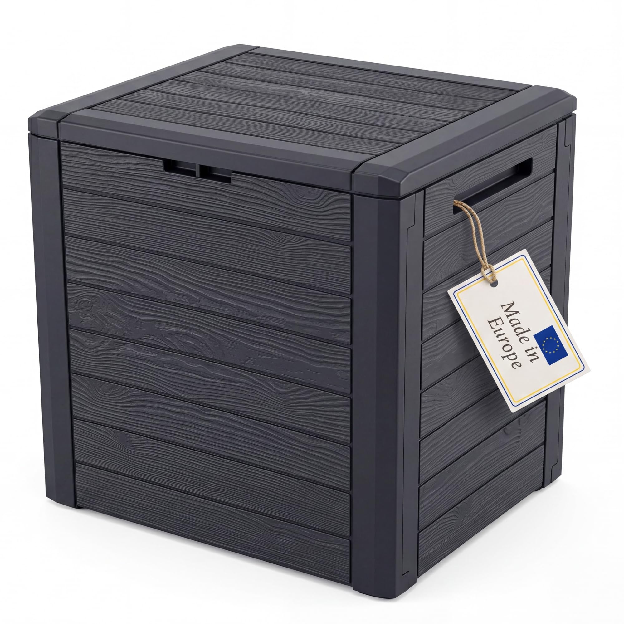 BigDean Gartenbox klein kompakt 140 Liter ideal für Balkon und kleine Flächen, Holzoptik Auflagenbox