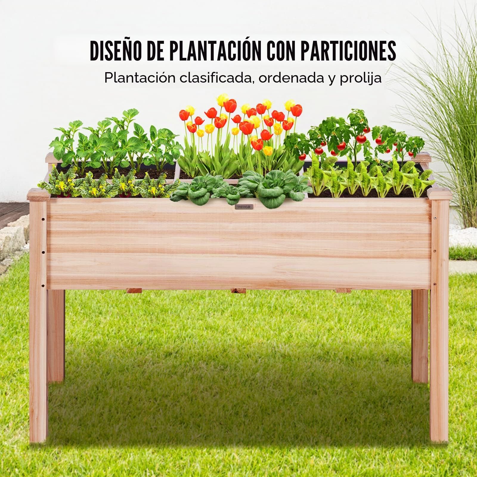 VEVOR Cama de jardín elevada, 4 x 2 x 2 pies, caja de madera elevada para plantar al aire libre con patas, para cultivar flores/verduras/hierbas en patio, jardín, patio, balcón, burlywood