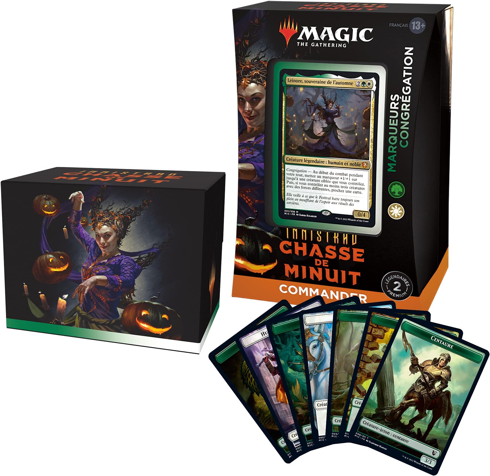 Magic The Gathering Chasse de Minuit Deck Commander Innistrad Midnight Hunting Marker and Congregation - Green/White