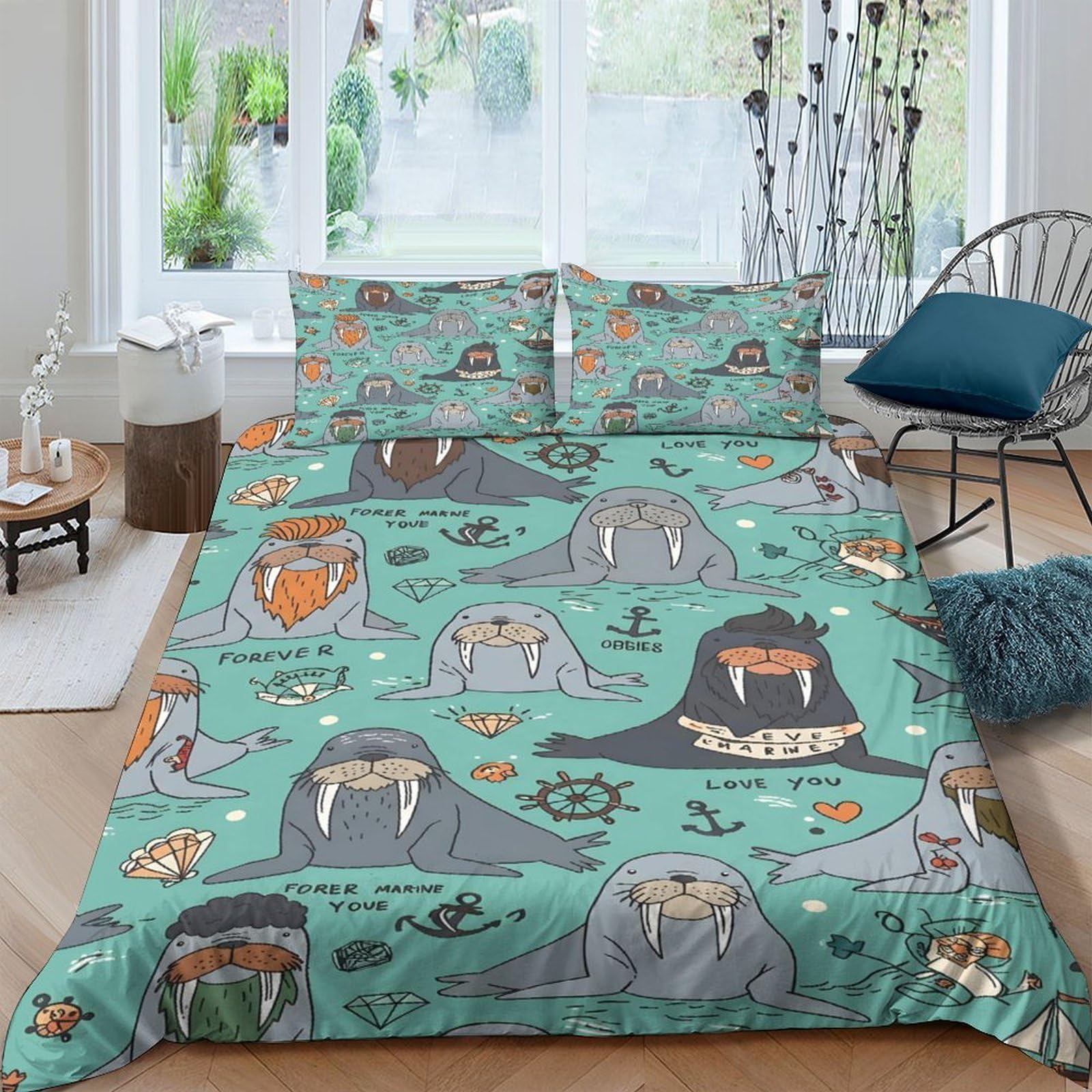 Ctjqhvkz Style-8 3D Printed Walrus Ocean Fitted Sheet Microfiber Soft Breathable Arctic Animals Mattress Cover Bedroom Decor Single（135X200cm）