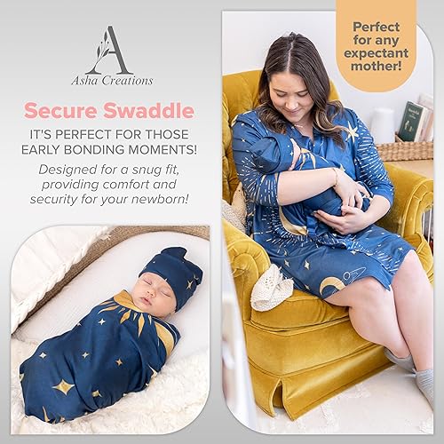 Miniatura 4 de Asha Creations Conjunto de traje para mamá y recién nacido, juego de 4 piezas que incluye bata de lactancia, calcetín para mamá, manta para envolver