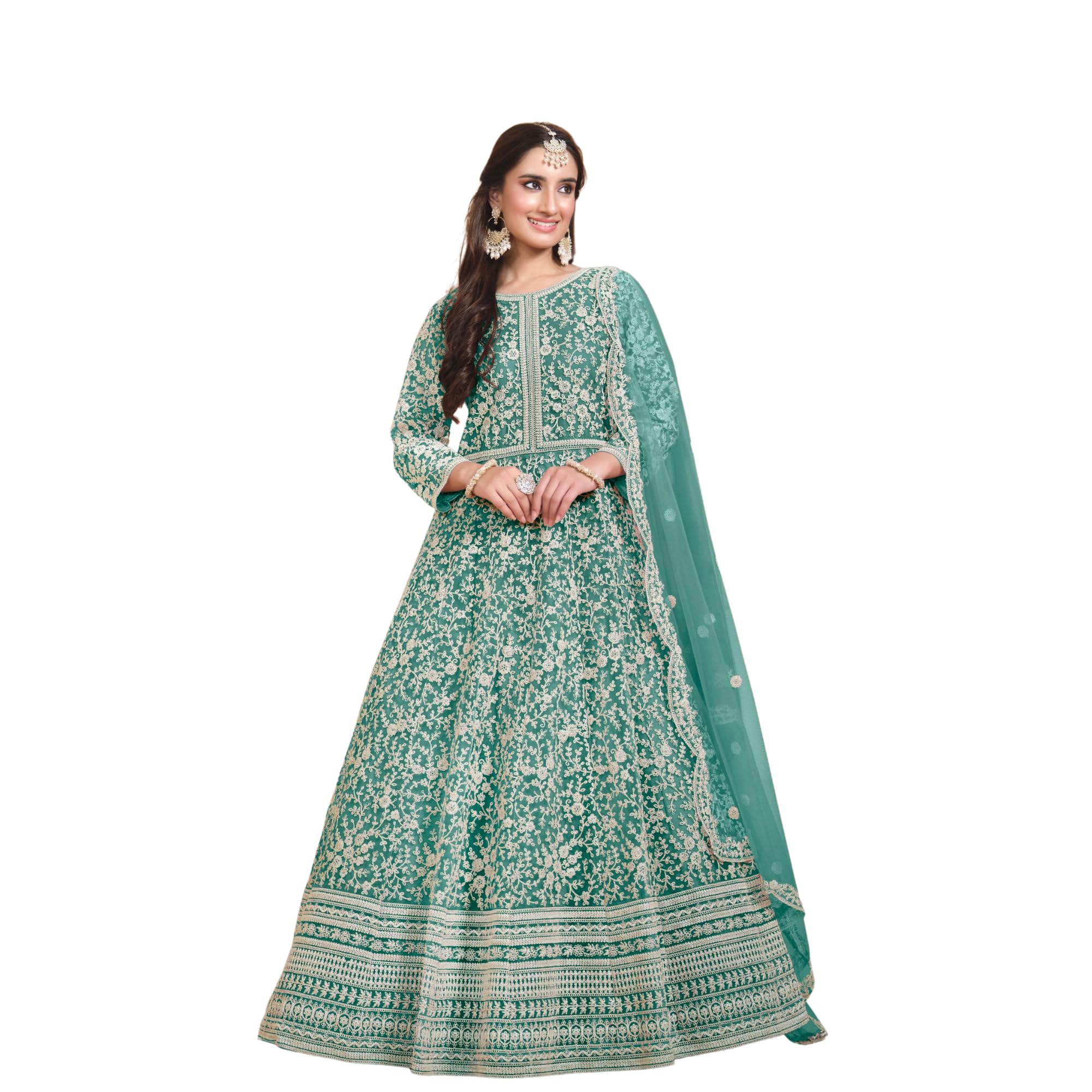Premium Soft Net Floral Embroidered Anarkali Gown with Dupatta for Women Wedding Reception Festive Wear
