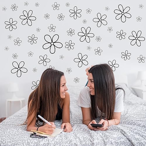 Miniatura 5 de A1diee Black Daisy Wall Sticker - 8Pcs Wall Decor in Total 44 Pieces Vinyl Cute Flower Art Aesthetic Transparent Easy Peel and Stick for Christmas