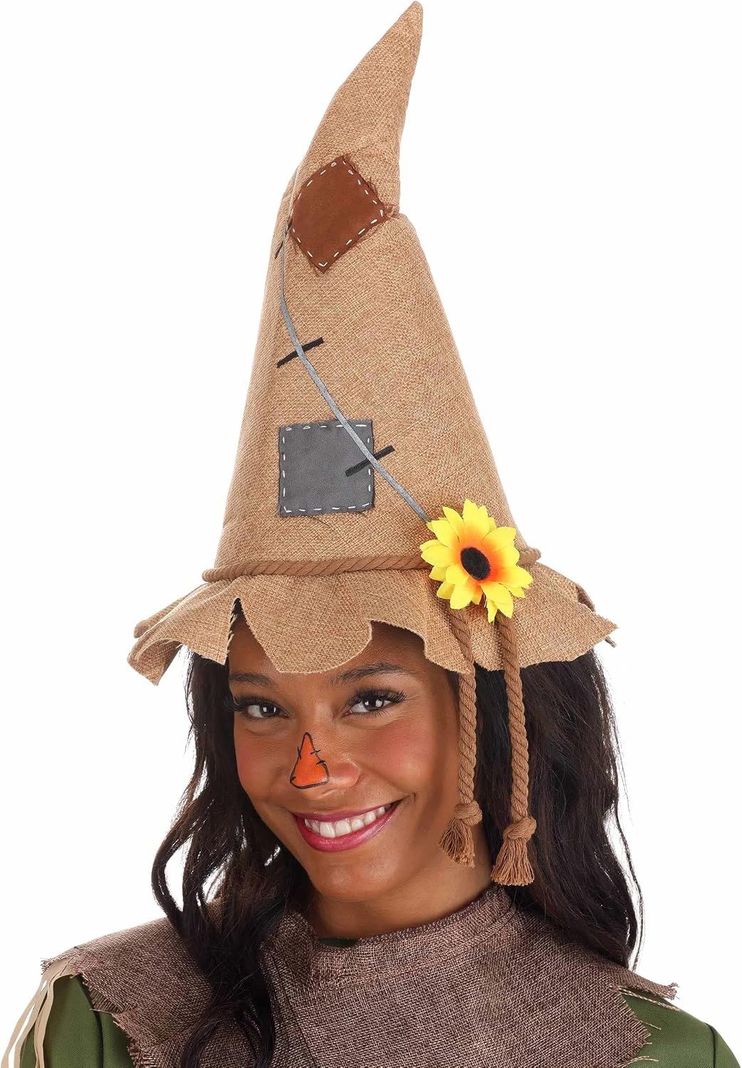 Scarecrow Hat for Adults with Appliqued Patches and Rope Hat Band