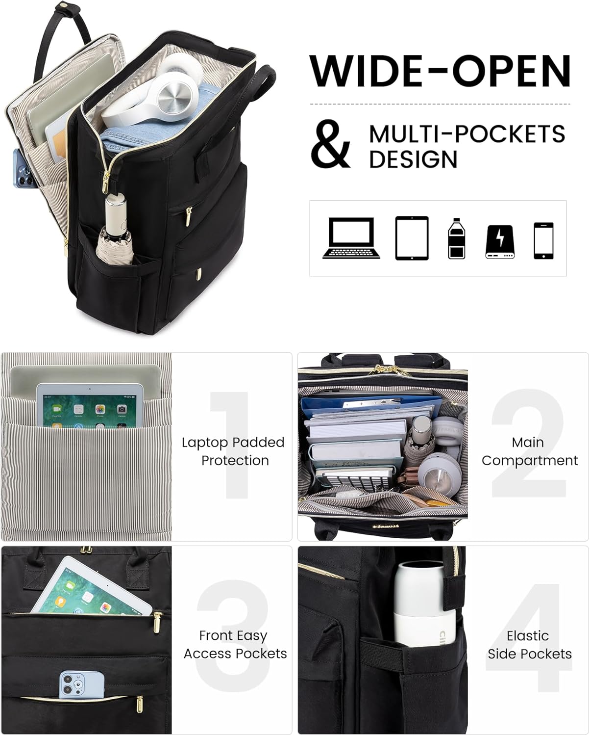 LOVEVOOK Laptop Backpack for Women, 17 Inch Work Teacher Nurse Bag with Laptop Compartment, Large Capacity Business Computer Backpack Purse with USB Port, Stylish Casual Daypack for Travel - Image 2