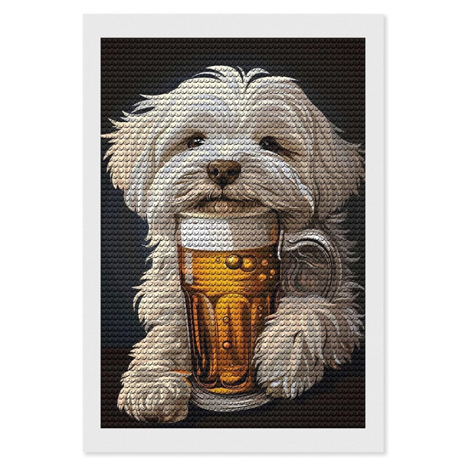 Junmoney Maltese Beer Diamond Painting Set 8"x12", Holiday Gift Idea, for Creative Relaxation, Fun Craft Experience, Vintage Style Decor