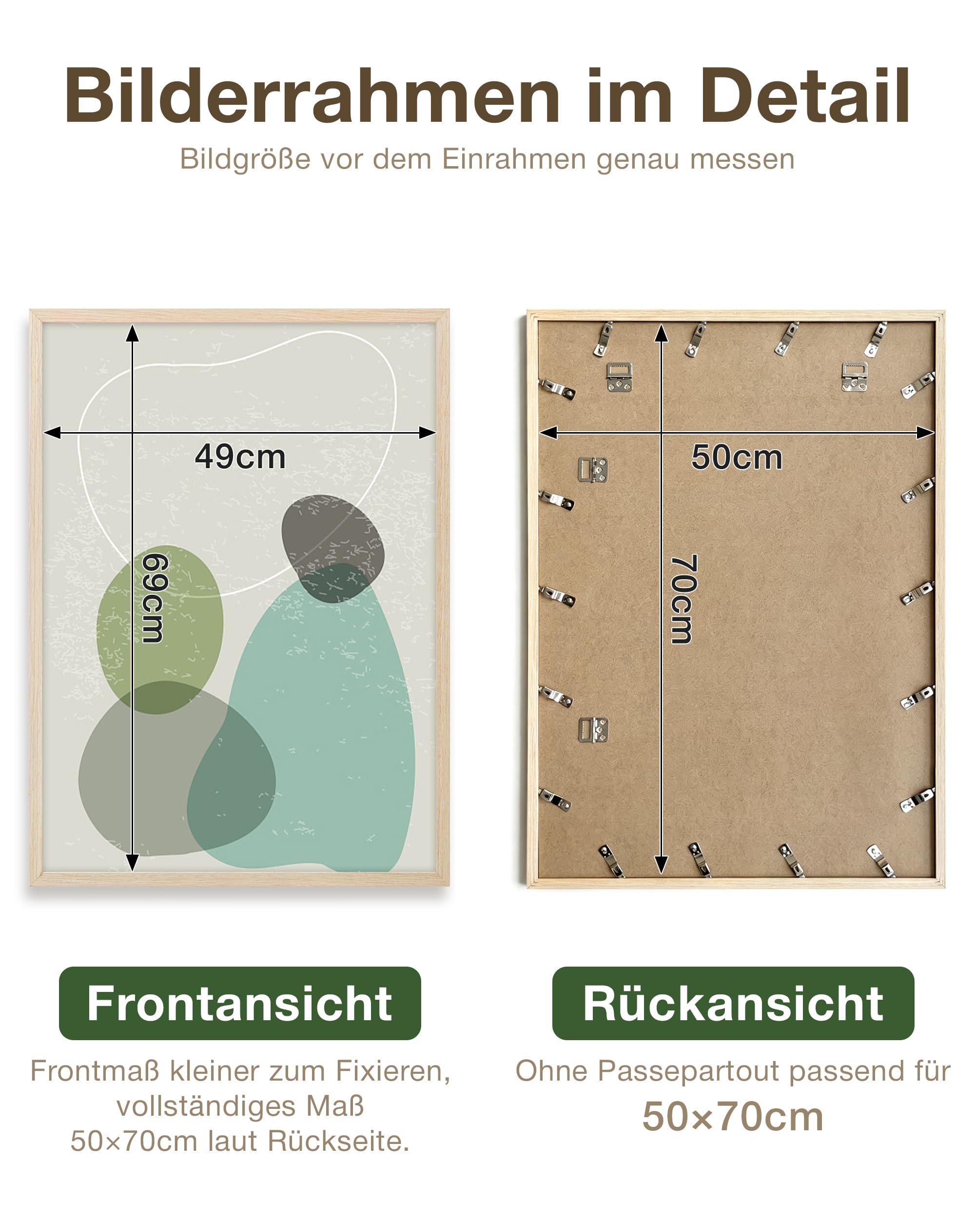 Bilderrahmen 50x70 cm aus MDF，Eiche Natur mit Acrylglas-Front, 4er-Set, Picture Frame für Fotos,Poster，Wohnzimmer