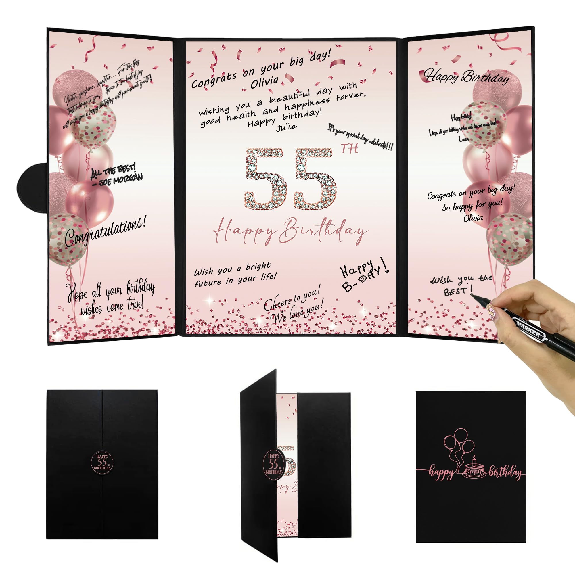 DARUNAXY Black &amp; Rose Gold 55th Birthday Alternative Signature Guest Book
