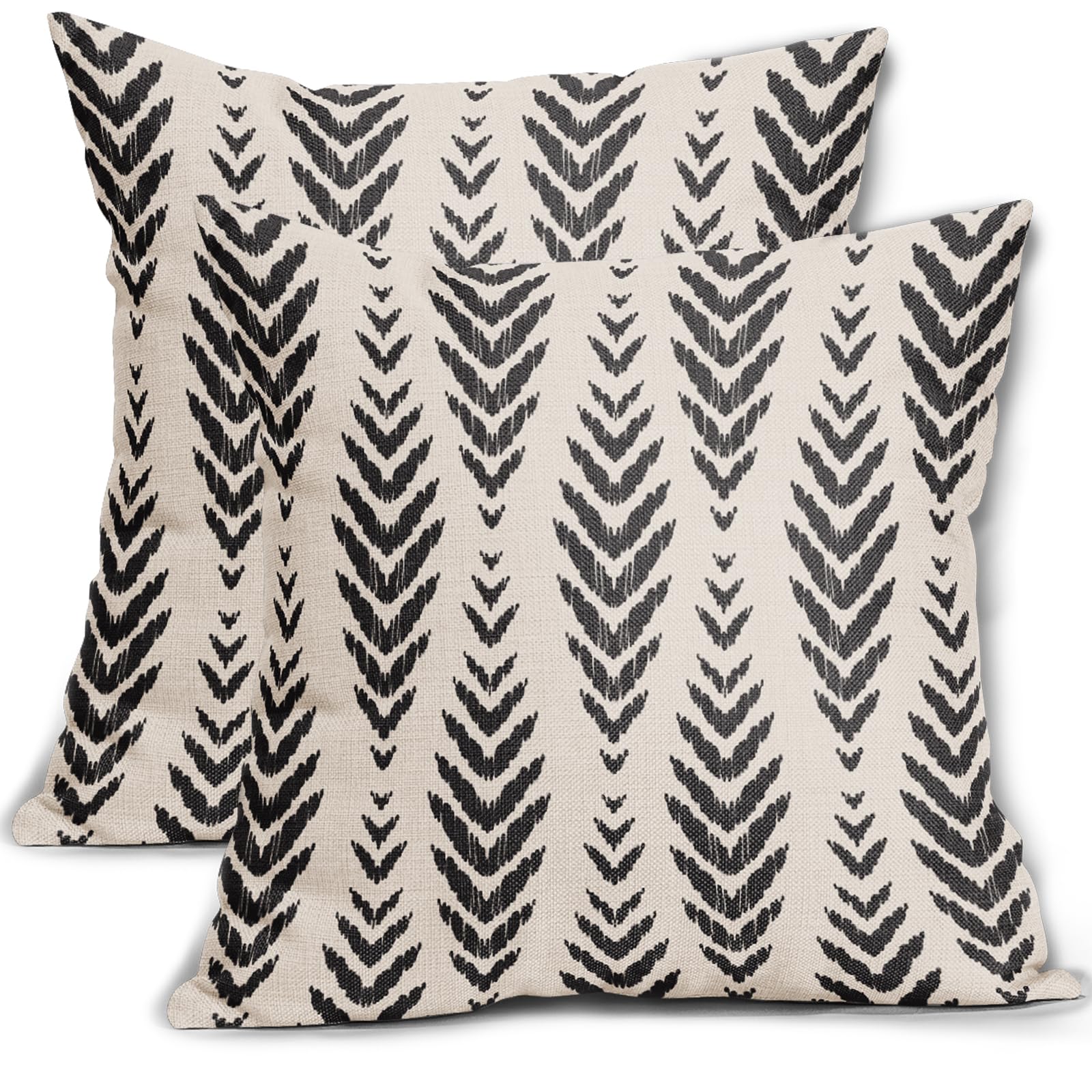 Sweetshow Boho Pillow Covers 16x16 Set of 2 Bohemian Ethnic Black Geometric Herringbone Print Decorative Throw Pillows Outdoor Pillowcase Square Linen