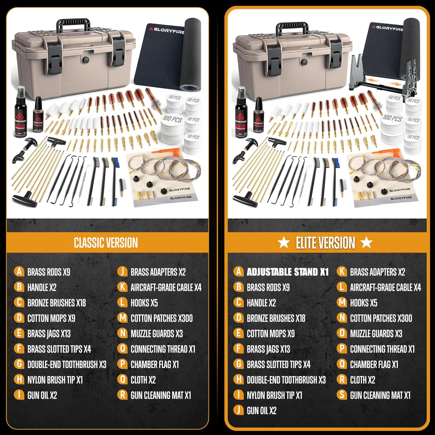 GLORYFIRE Deluxe Universal Gun Cleaning Kit - Highly Effective Cleaning Solutions for Hunting and Shooting - Compact