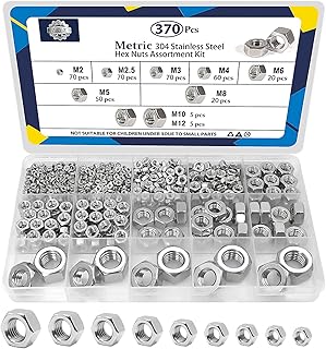 ZQZ 370 Pcs Metric Hex Nuts Assortment Kit, M2 M2.5 M3 M4 M5 M6 M8 M10 M12, 304 Stainless Steel Assorted Hex Nuts Set