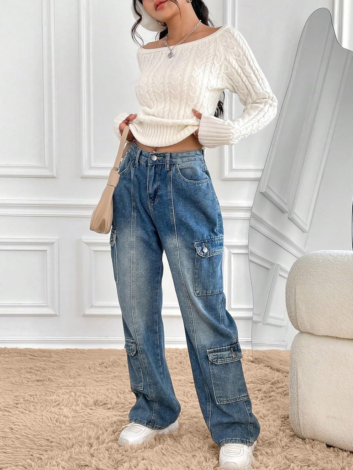 ZAFUL Women’s Boat Neck Cable Knit Sweater, Long Sleeve Off Shoulder Ribbed Slim Fit Pullover Tops Cute Fall Outfits 2025 - Image 5