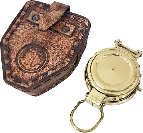 Miniatura 5 de Una brújula lansetica magnética brillante de navegación coleccionables de ingeniería militar con funda de cuero, 3 pulgadas