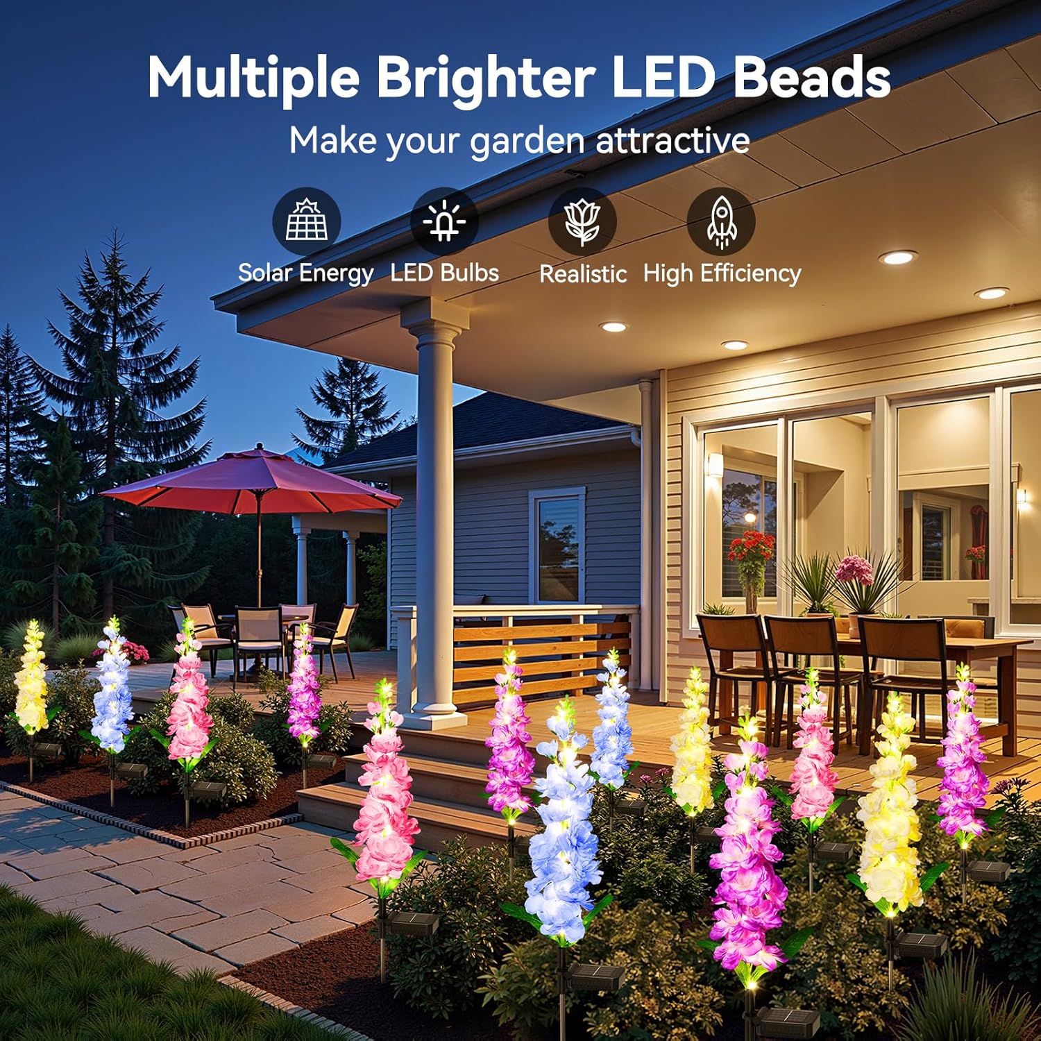 KOOPER Solar Lights Outdoor Garden Decor, 4 Pack Upgraded Delphinium Solar Garden Lights with 36 LEDs, Vivid Flowers Outdoor Waterproof for Landscape Patio Yard Decor - Image 2
