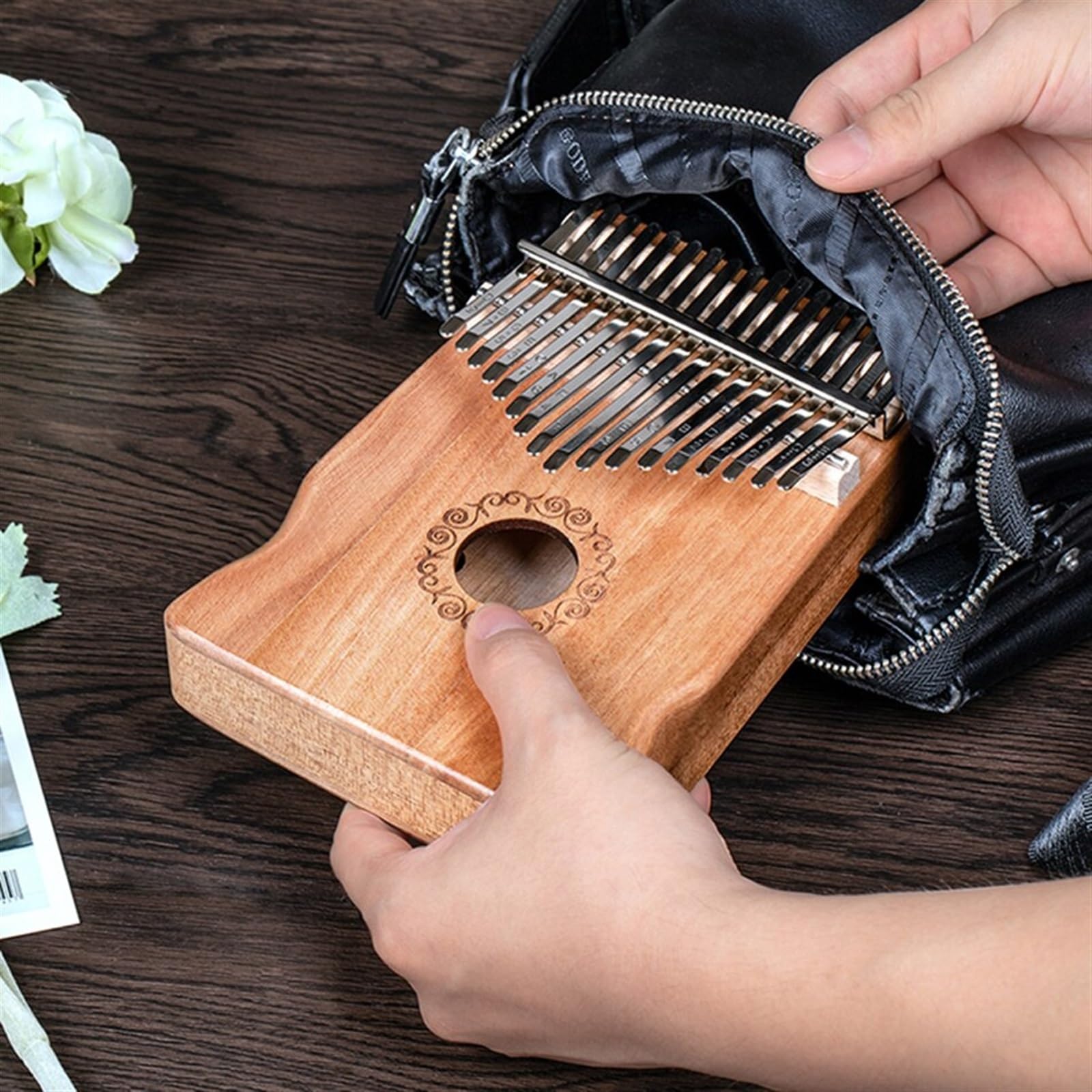 17 Tasten Kalimba Daumenklavier Tragbares Massivholz-Fingerklavier Musikinstrument Für Erwachsene Tragbare Kalimba Instrument