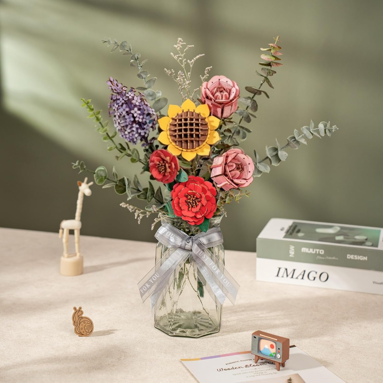 Hands Craft 3D Wooden Puzzle Craft Set – Botanical Garden Collection, DIY Building Kit with 3D Flower Puzzles - Sunflower, Lilac, Rose, Camellia. Decorative Wooden Floral Art for Home Decor