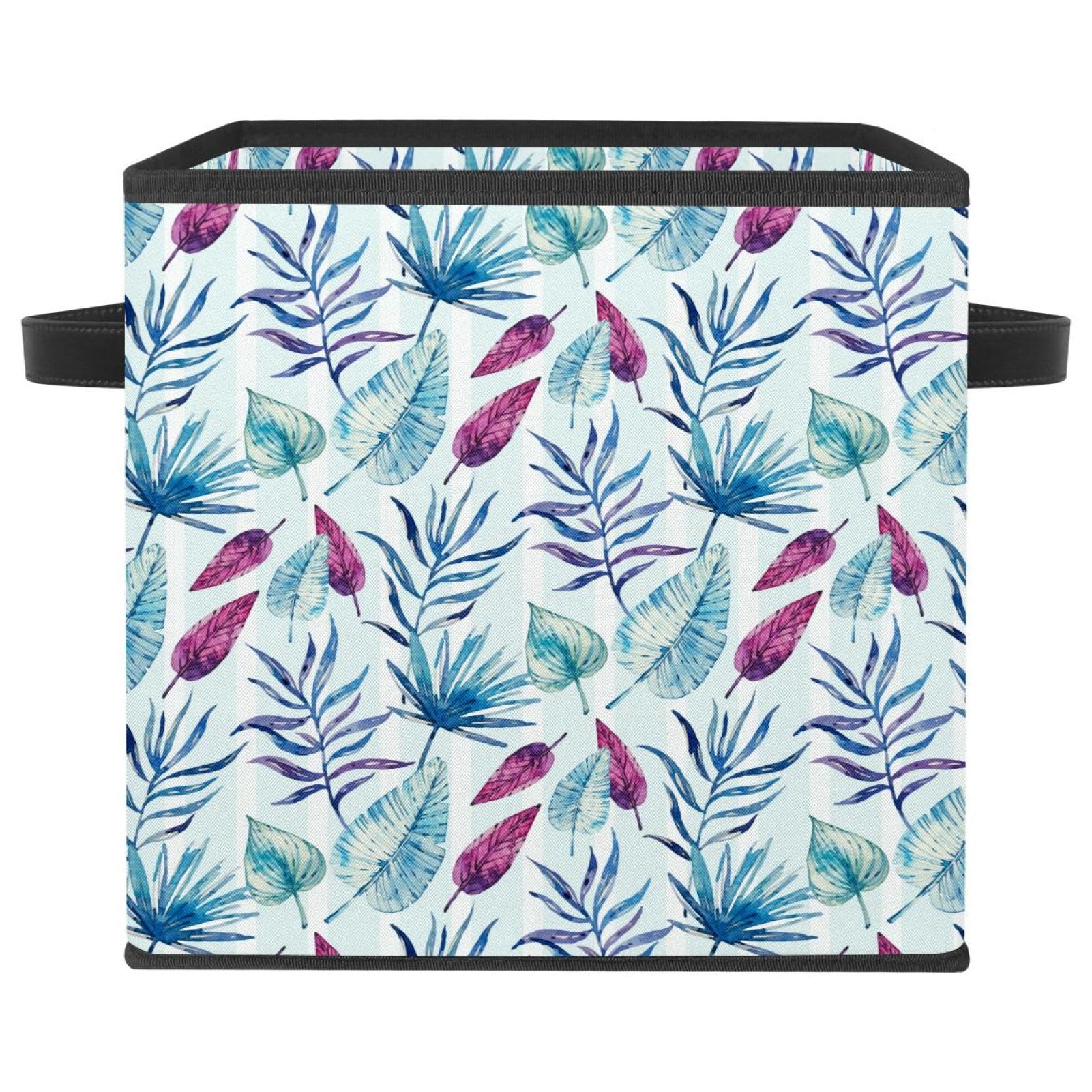 Boîte de rangement pliable en tissu cube motif feuilles tropicales pour placard