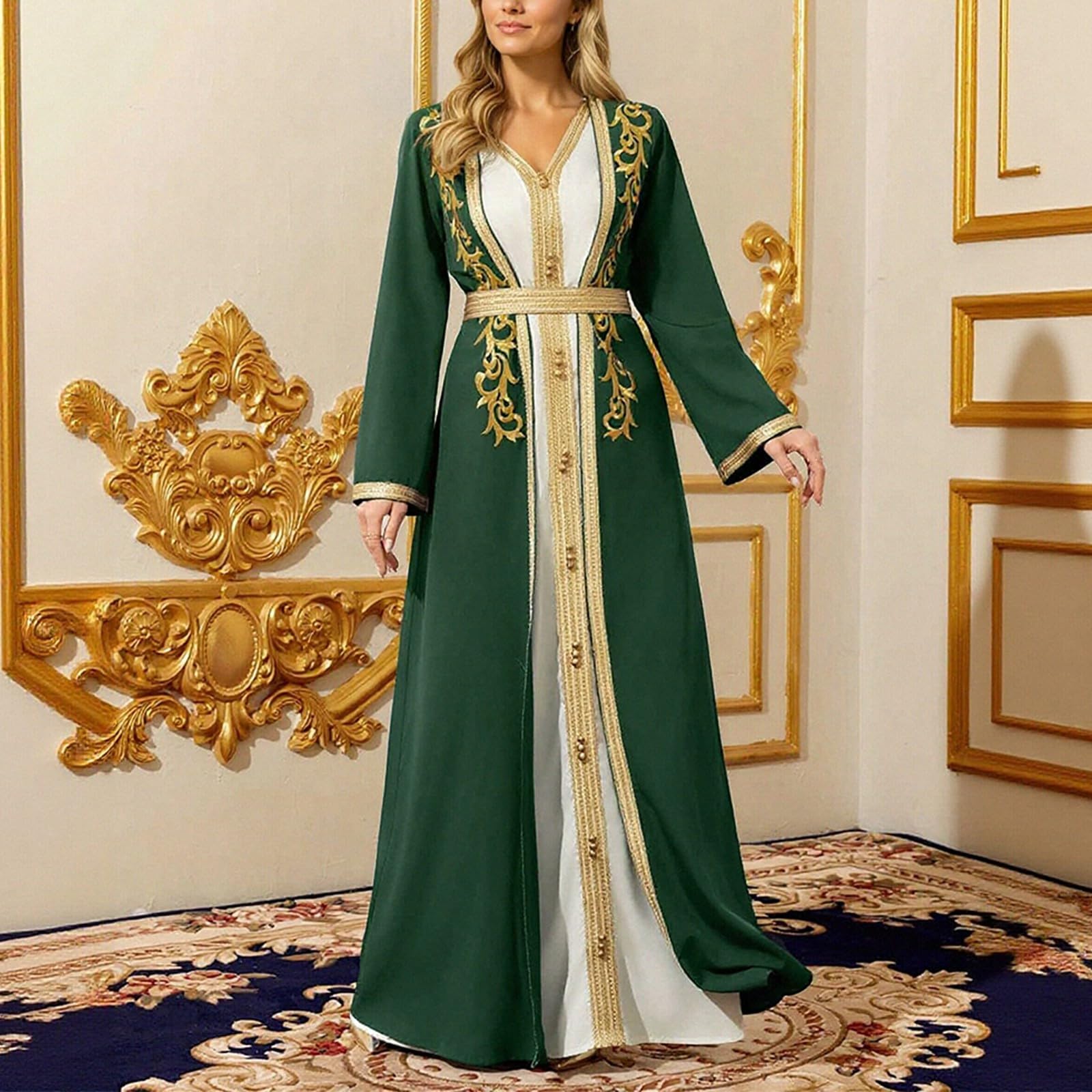 Generisch Élégante robe musulmane Abaya avec robe brodée à manches longues et sous-robe.