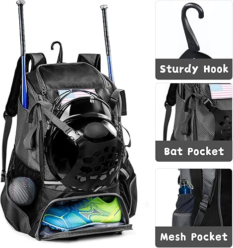 Miniatura 3 de Mochila de béisbol para jóvenes, niños, adultos, bolsa de equipo de bate y sóftbol con soporte para guantes, casco, compartimento para zapatos,
