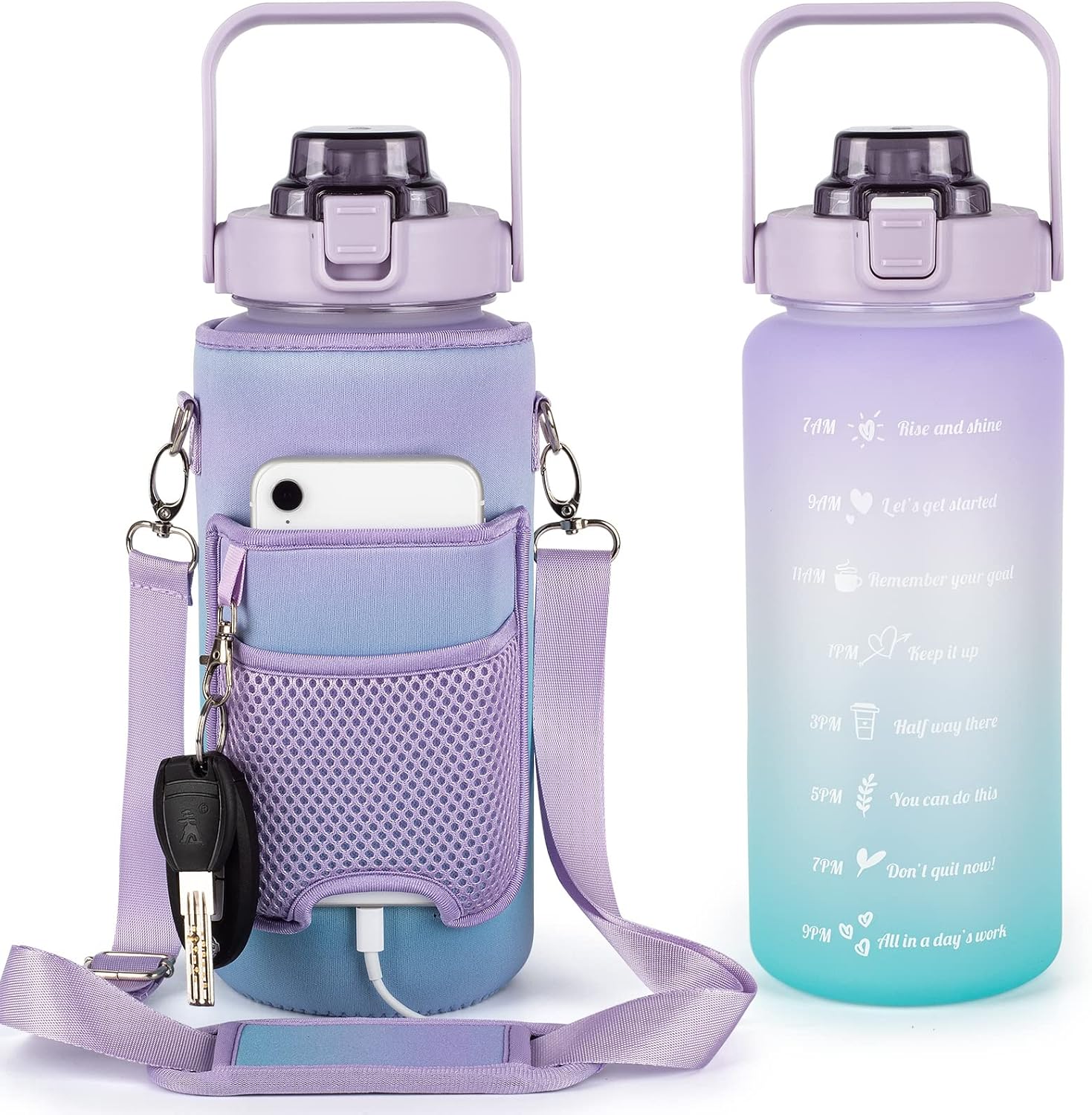 64oz Plastic Half Gallon Water Bottle with Removable Straw and Storage Sleeve, BPA Free, Ideal for Fitness and Sports