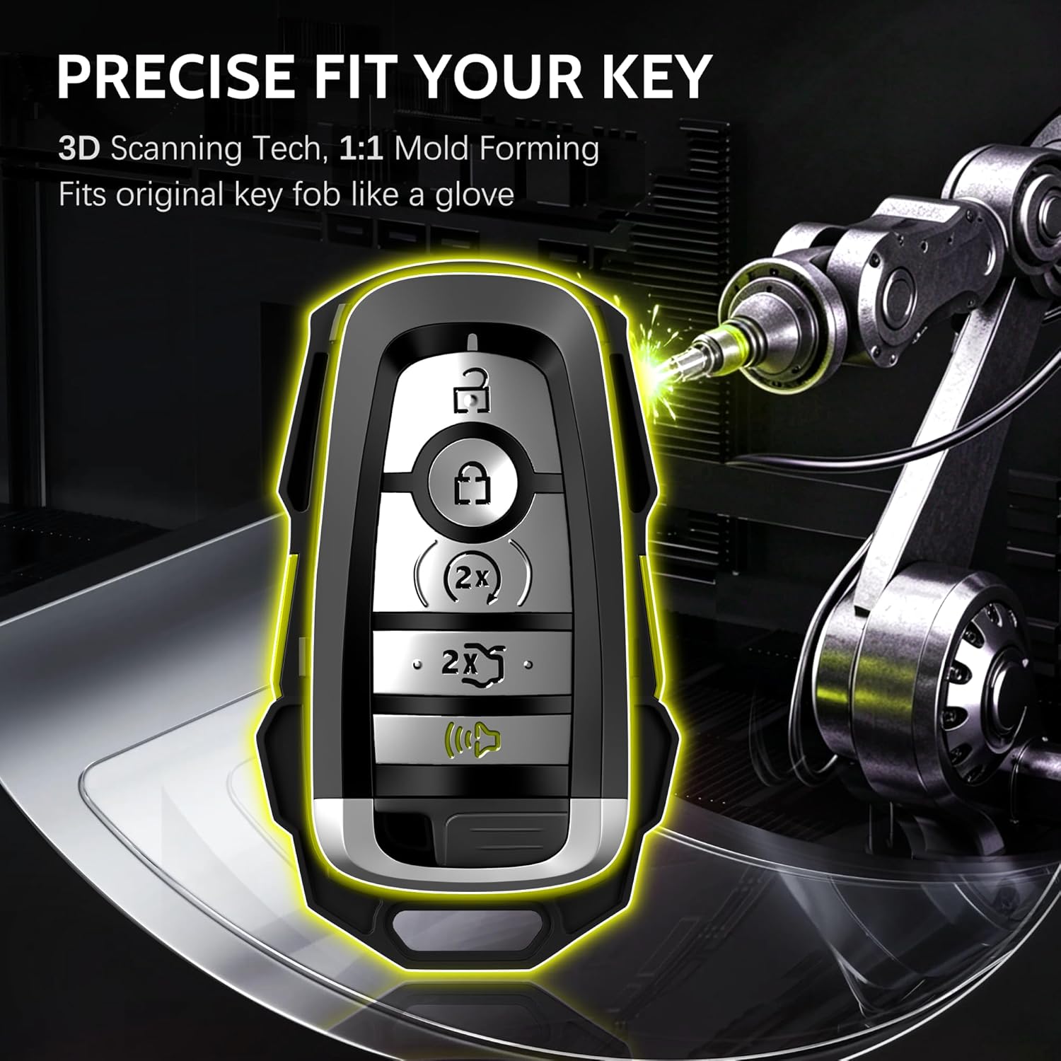 YORKNEIC for Ford Key Fob Cover with Key Chain Key Case Shell Fit for Ford F150 Explorer Maverick Bronco Escape Expedition Ranger Mustang Fusion Edge 3/4/5 Buttons Smart Keys, Yellow