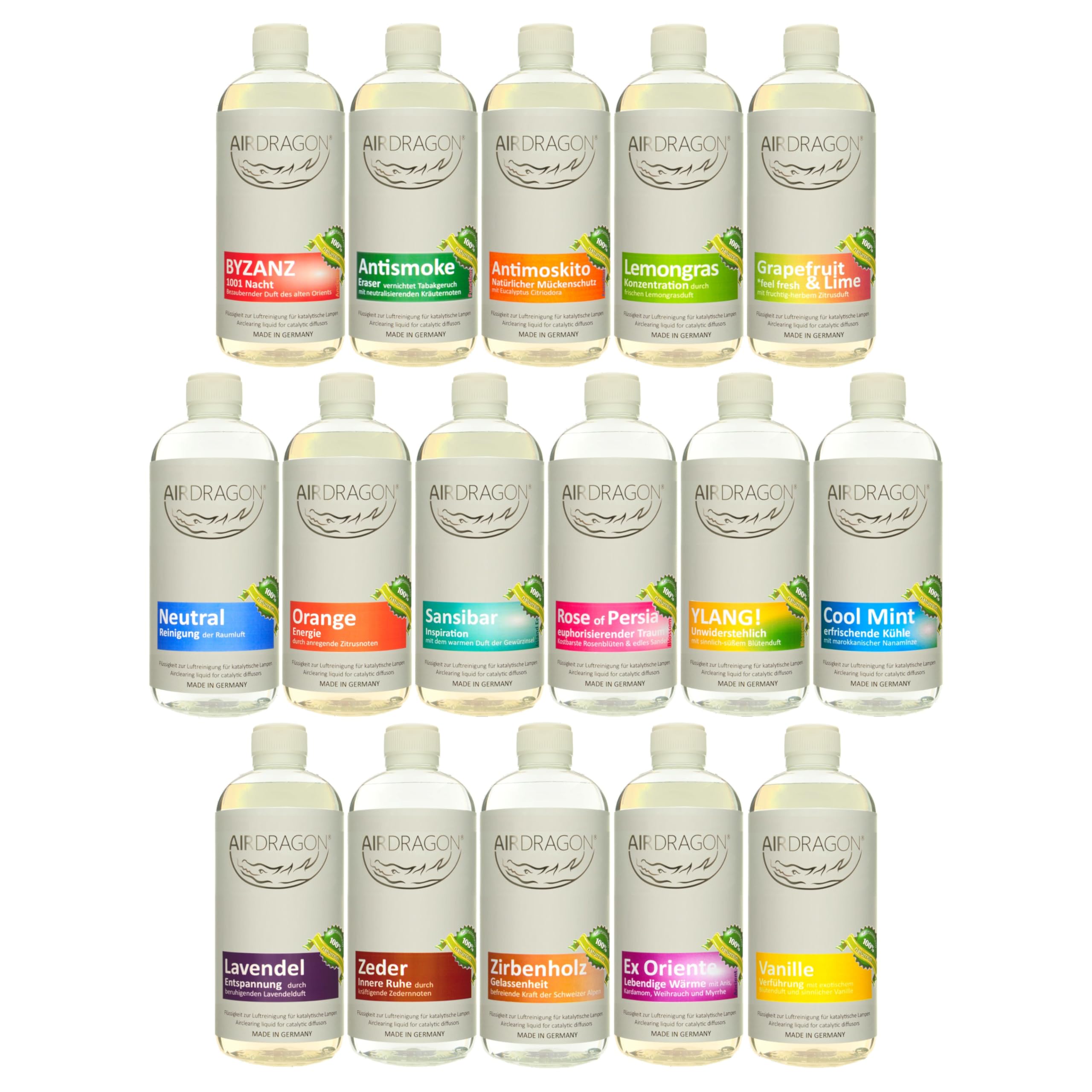 AIRDRAGON Duft-Set - 2 x 1L NEUTRAL - katalytischer Raumduft ohne künstliche Duftstoffe - natürlicher Raumduft mit naturreinem ätherischem Duft-Öl für jede katalytische Lampe - Made in Germany