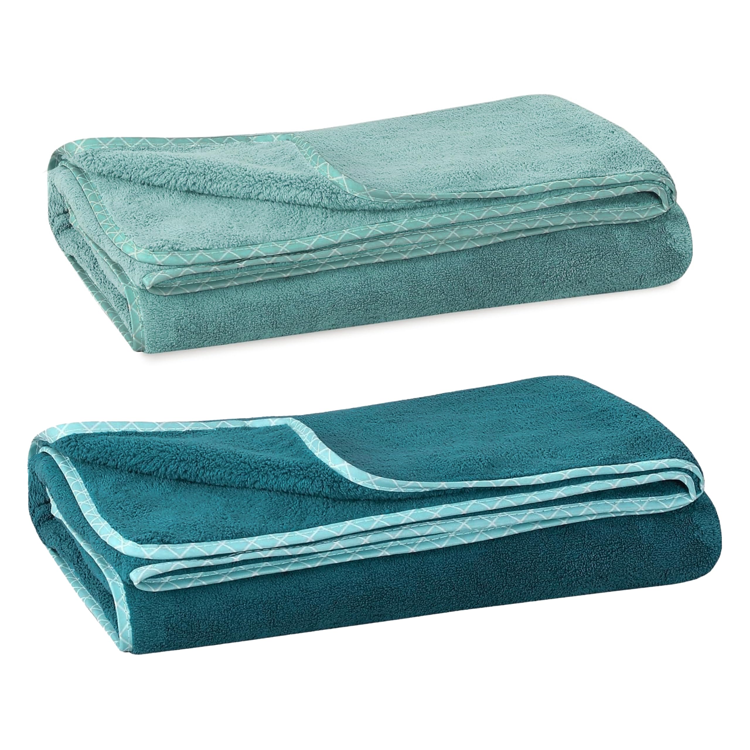 UrbanLeaf Microfiber Large Bath Towel | Quick Dry Super Absorbent - Bath Towel For Men And Women | Peacock Green & Sea Green | Towel For Bath, Travel, Gym, Beach, Pool, And Yoga (70 X 140 Cms), 250 TC