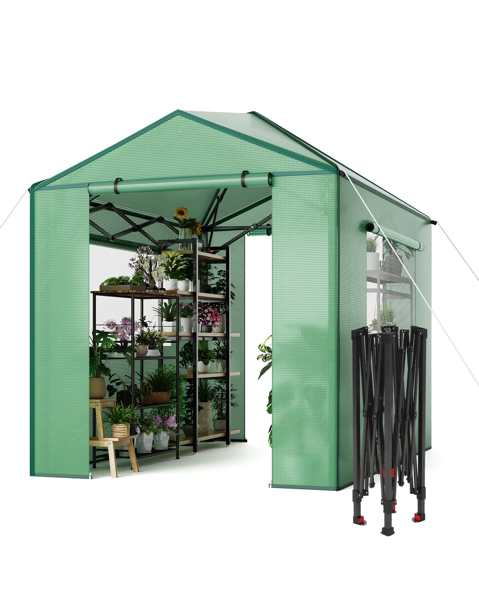 GarveeHome Gewächshaus Tunnel – Stabiler PE-Bezug, robuster Rahmen, Zipper-Türen & Mesh-Fenster, schneller Aufbau, UV-beständig, Winterfest – Ideal für Pflanzenaufzucht im Garten, Innen