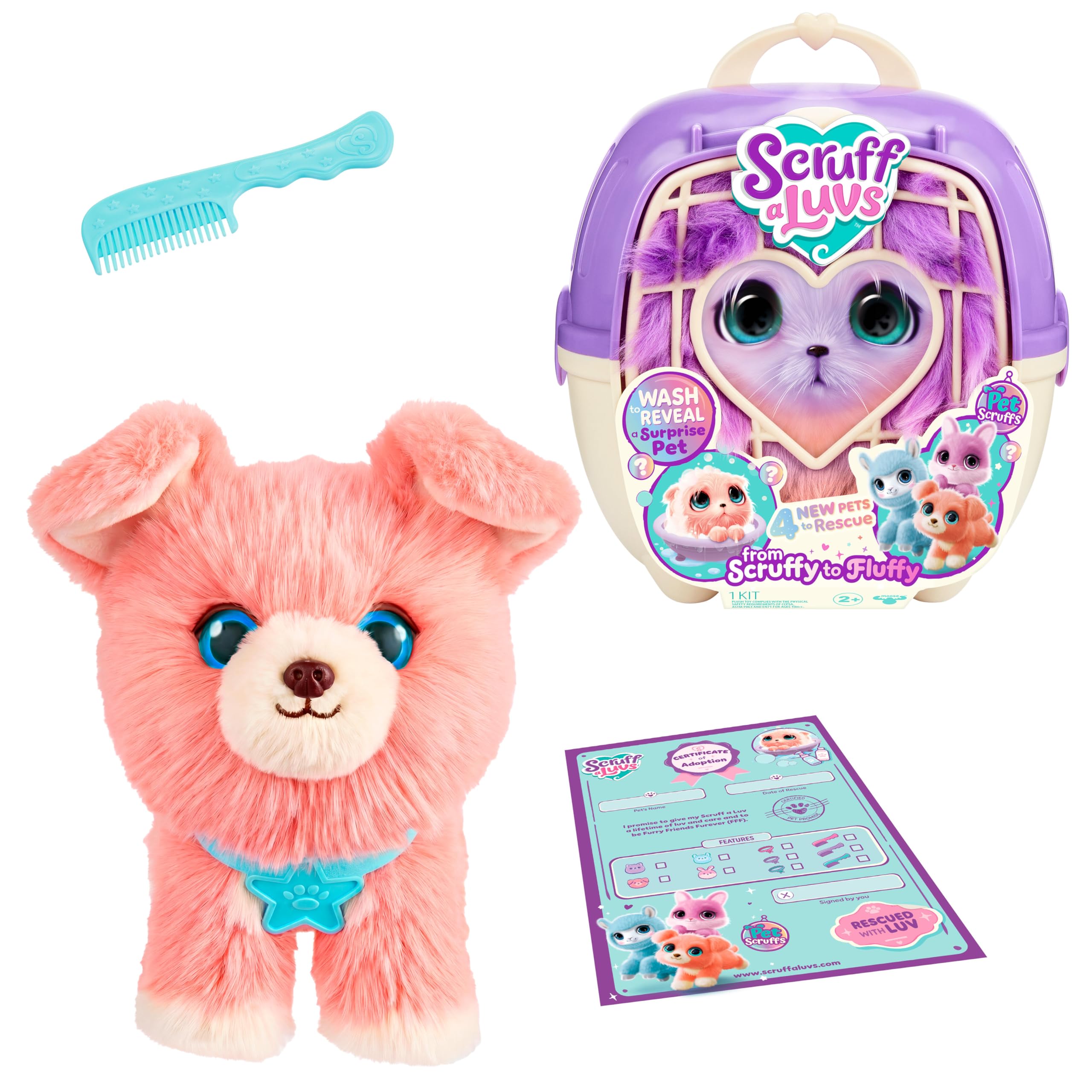 ScruffaLuvs Pet Scruffs- Puppy - Mystery Plush Toy, 19cm Tall - Rescue, Wash, Reveal, and Adopt an Orange Puppy - includes 22cm Deluxe Pet Carrier, Nurturing, Care & Play, Gift for Kids — image 1