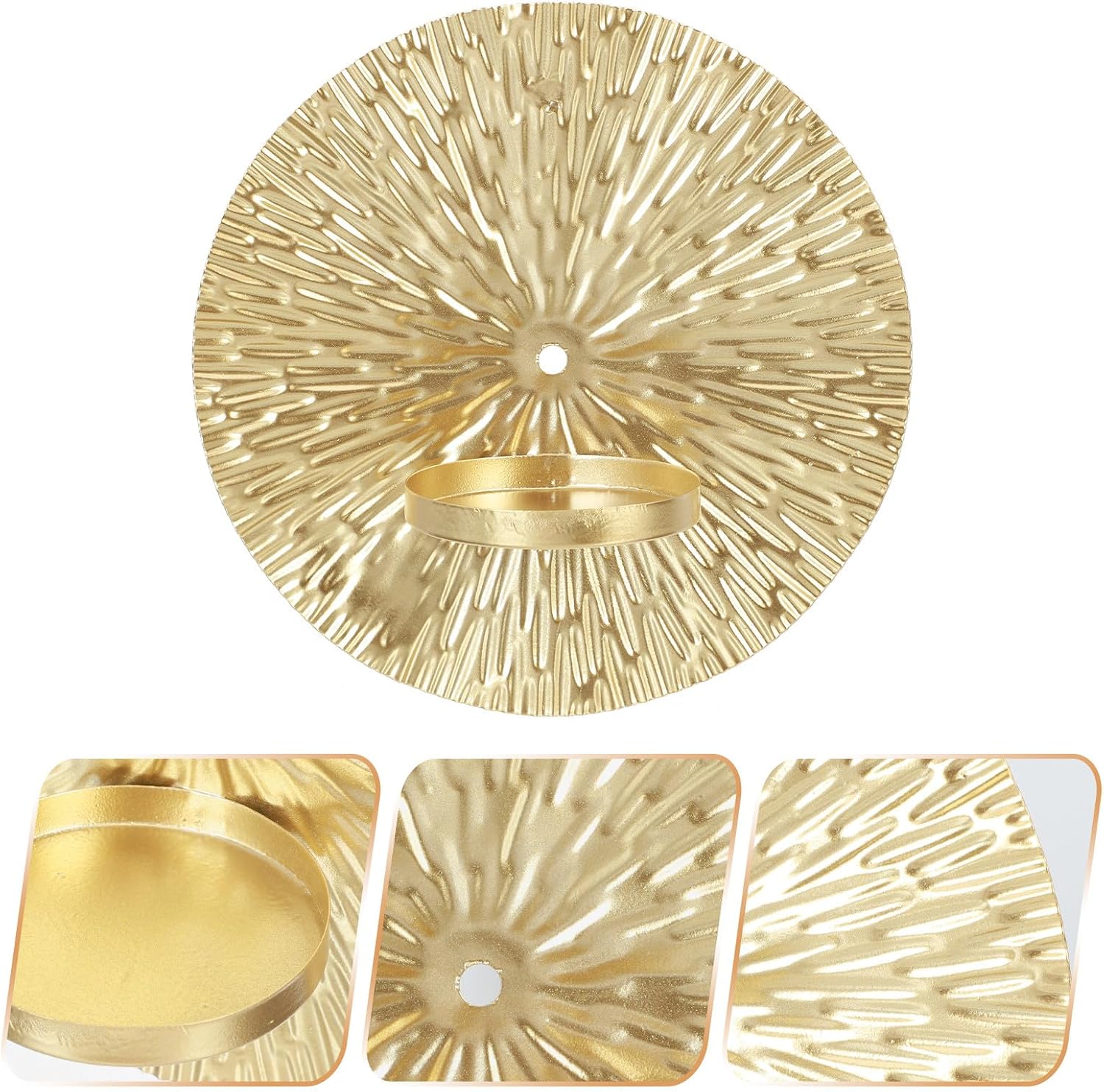 Golden Metal Wall Candle Holder, Round Hanging Decorative Sconce for Home