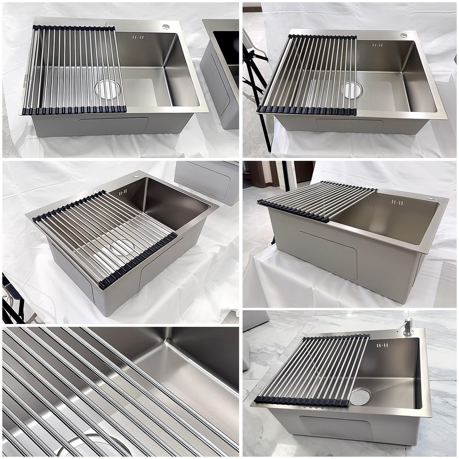 Lavello Da Cucina In Acciaio Inossidabile, Lavello Piccolo A Una Vasca, Lavello Compatto Da Bar Con Montaggio Superiore, Lavello Di Servizio, Con Foro Per Rubinetto, Scolapiatti(Silver,60x45cm)