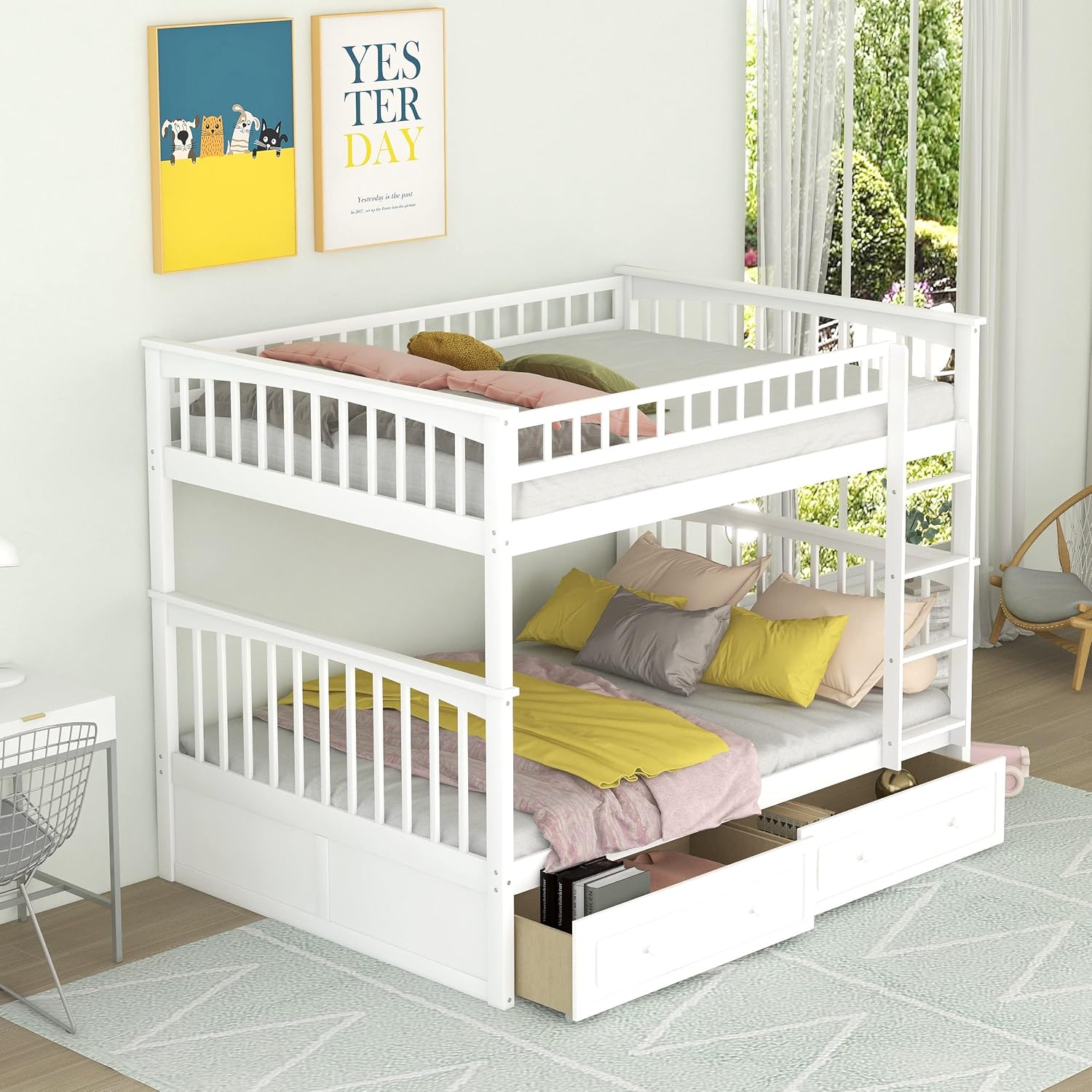 N NAANSI FullOverFull Bunk Bed, Wooden Full Size Bunk Bed