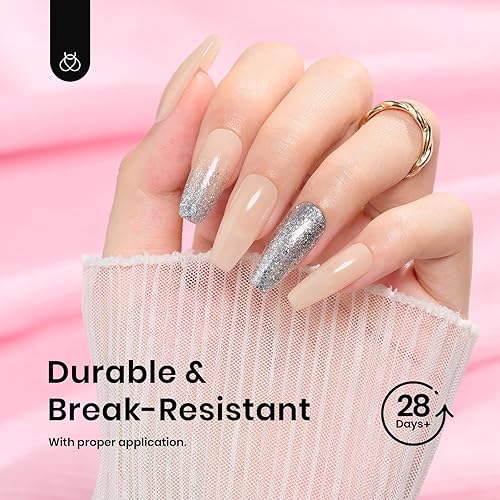 Miniatura 20 de Beetles - Kit de uñas de gel cortas de almendra, juego de 240 extensiones de uñas fáciles con forma de puntas transparentes con pegamento de uñas 5
